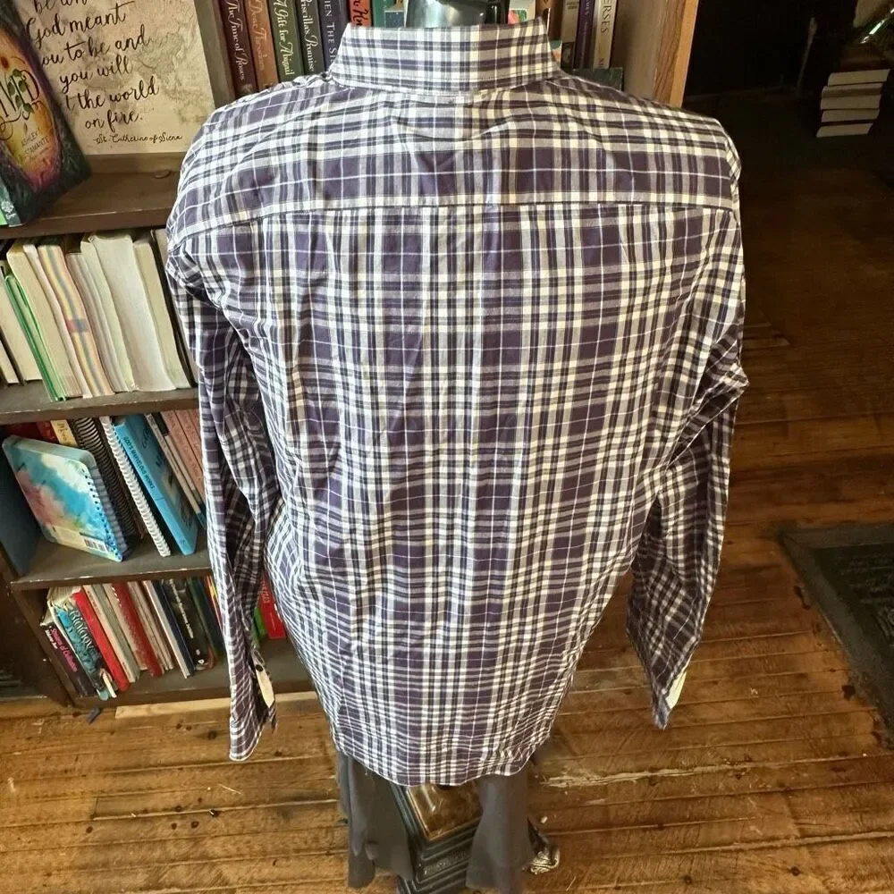 Banana Republic purple plaid tartan L button down shirt